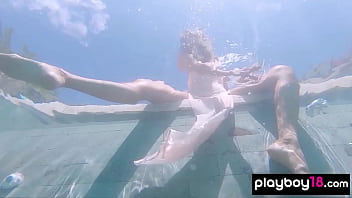 Big boobed naked Russian babe Katya Clover teasing under the water outdoor