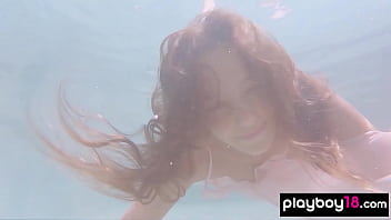 Big boobed naked Russian babe Katya Clover teasing under the water outdoor