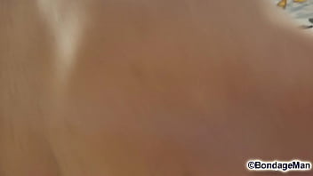 Leo Oliver muscular naked guy is tied up in the bed, ballgagged, bandana gag helpless struggling | PREVIEW