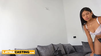 Latina Casting - Sexy Brunette In Mini Skirt Slides Fat Cock In Pussy