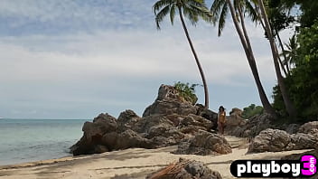 Big tits Asian teen Kahlisa enjoys beach posing and babe showed hot body