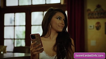 Sexy and horny lesbian brunettes Eliza Ibarra, Hime Marie kiss tender and rub their pussies in bed