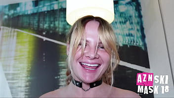 Nasty blonde slut eagerly rims, throats and gets used by Asian cock