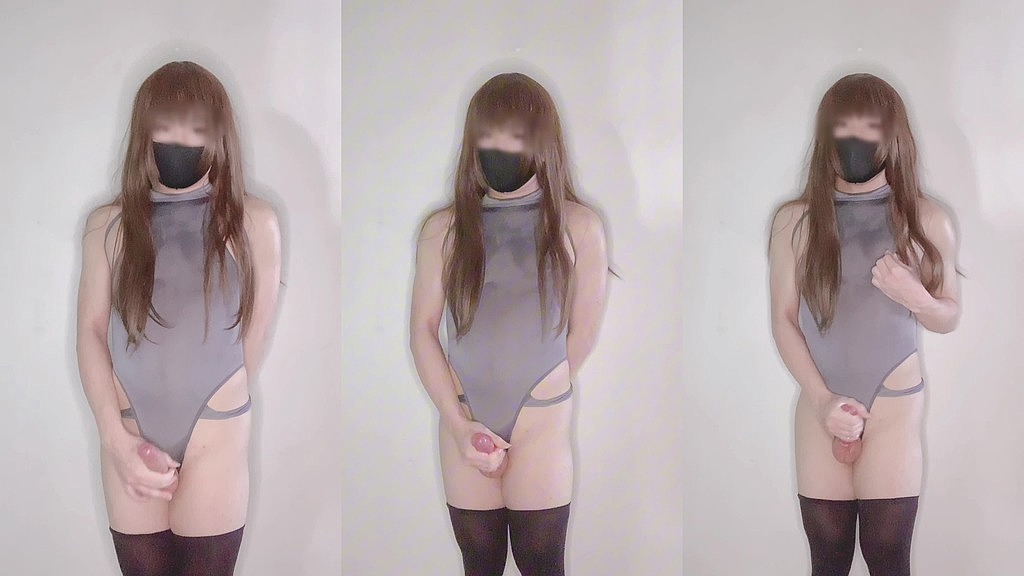 asian femboy in swimsuit squirts her juices