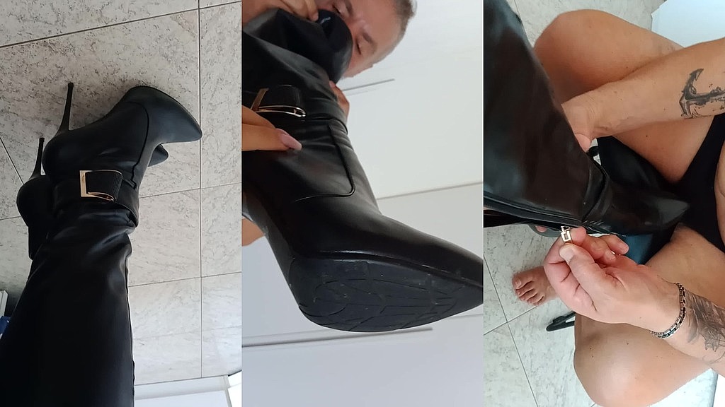 i let this horny guy lick my leather heeled boots.