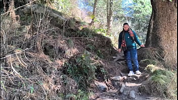 Fuck in the forest at waterfall