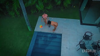 Festinha na piscina com o namorado da minha amiga, que estava louco para comer meu cu. assista completo no cassiflix