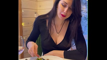 Hot wife on a date in a restaurant cheats on her husband