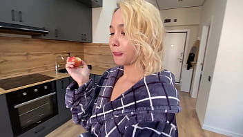 Blonde Asian girl has fun in the shower and on the bed