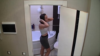 Spying on my stepsister Grace in shower (tan lines)