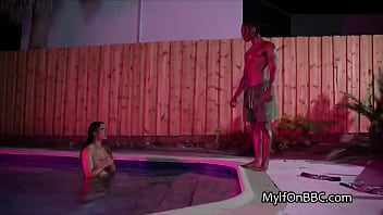 BBC deep in wet big tit MILF poolside