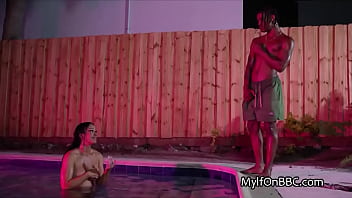 BBC deep in wet big tit MILF poolside