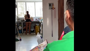 My stepmother is my maid, she cleans the house, showing me her pussy and those huge tits.