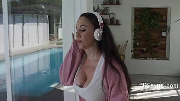 Incredibly HOT Big Tits TS Sneakily Fucked By The Plumber