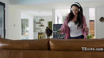 Incredibly HOT Big Tits TS Sneakily Fucked By The Plumber