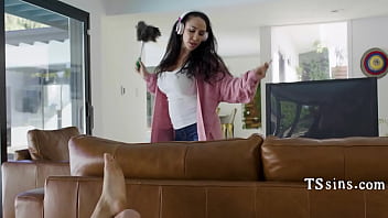 Incredibly HOT Big Tits TS Sneakily Fucked By The Plumber