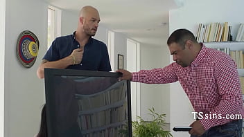 Incredibly HOT Big Tits TS Sneakily Fucked By The Plumber