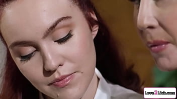 Big boobs mature stepmom licks her stepdaughter in classroom