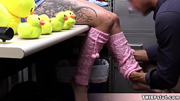 Cute teacher Maddy May caught shoplifting and now her tight pussy will be filled with hot cum