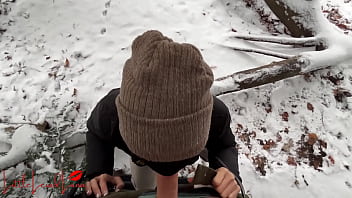 Asian Ho gives Blow in Snow -- Luna sucks in BWC in Public Park, almost gets caught!