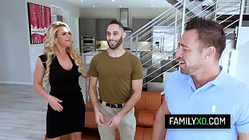 Busty stepmom Phoenix Marie fucks with stepson and his army friend for Thanksgiving