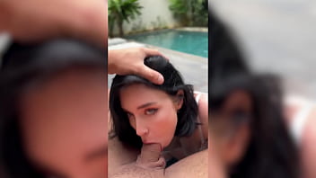 Busty Beauty Deepthroats and Anal Fucks till Creampie by the Pool POV