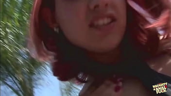 Blue eyed redhead loves gaping her ass with a big dick and eating cum