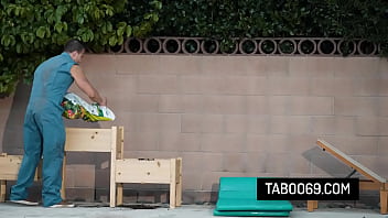 Nympho housewife Charlotte Sins in hardcore threesome sex with two workers