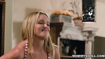 Stepmom Charlie Forde and her stepdaughter Sophia Burns having passionate sex in the kitchen and over the couch