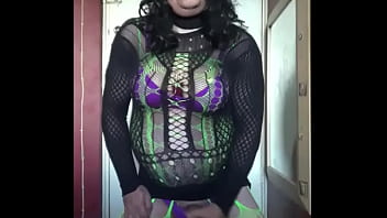 sissy crossdresser shoots a load on the floor after making himself cum