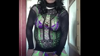 sissy crossdresser shoots a load on the floor after making himself cum