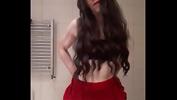 ladybird1468 - Horny Femboy transvestite in red miniskirt strips and masturbates