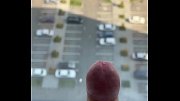 Publicly jerking off my muscular dick on the balcony! Did the neighbors notice me?