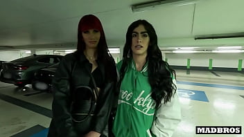 Two big ass Latina roommates fucked by two black guys in a public parking lot!!!