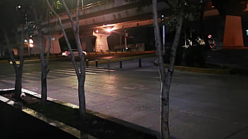 Mega tetona trans exhibiendose en la plaza