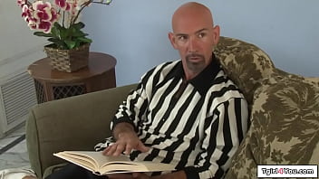 Ladyboy cheerleader Venus Lux anal fucks a referee