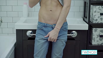 Big Dicked Twink William Milks His Rock Hard Cock After Showering!