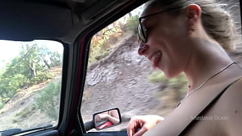 Riding with friends in car topless. They play with my boobs and pussy during the road. Public flashing.