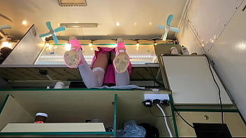 boss fixing Alice panties for better pussy display