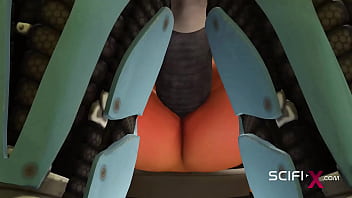 A hot young horny hottie in cuffs gets fucked hard by sex robot dickgirl