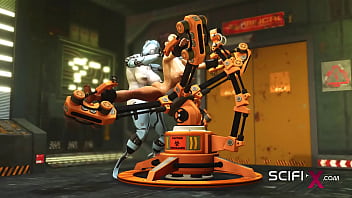 A hot young horny hottie in cuffs gets fucked hard by sex robot dickgirl