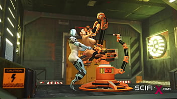 A hot young horny hottie in cuffs gets fucked hard by sex robot dickgirl