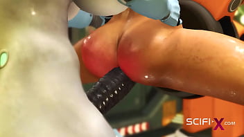 A hot young horny hottie in cuffs gets fucked hard by sex robot dickgirl