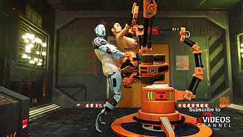 A hot young horny hottie in cuffs gets fucked hard by sex robot dickgirl