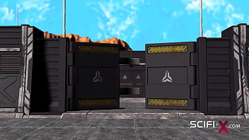 A hot young horny hottie in cuffs gets fucked hard by sex robot dickgirl