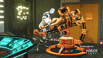 A hot young horny hottie in cuffs gets fucked hard by sex robot dickgirl