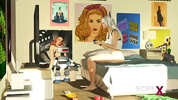 Sci-fi anal sex! Super hot college girl sluts &amp_ gets ass fucked by 3d busty dickgirl