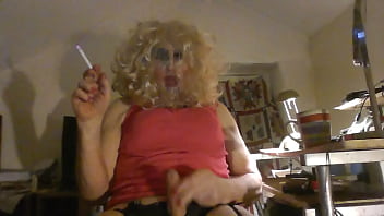 Tranny Slut Sarah Millward, Desperate For Dick, Wanks Her Sissy Clit, Rams 8 Inch Dildo Up Her Lady Hole, Smokes