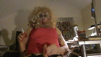 Tranny Slut Sarah Millward, Desperate For Dick, Wanks Her Sissy Clit, Rams 8 Inch Dildo Up Her Lady Hole, Smokes