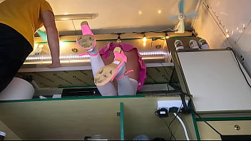 Boss spreading Alice legs for better pussy upskirt view